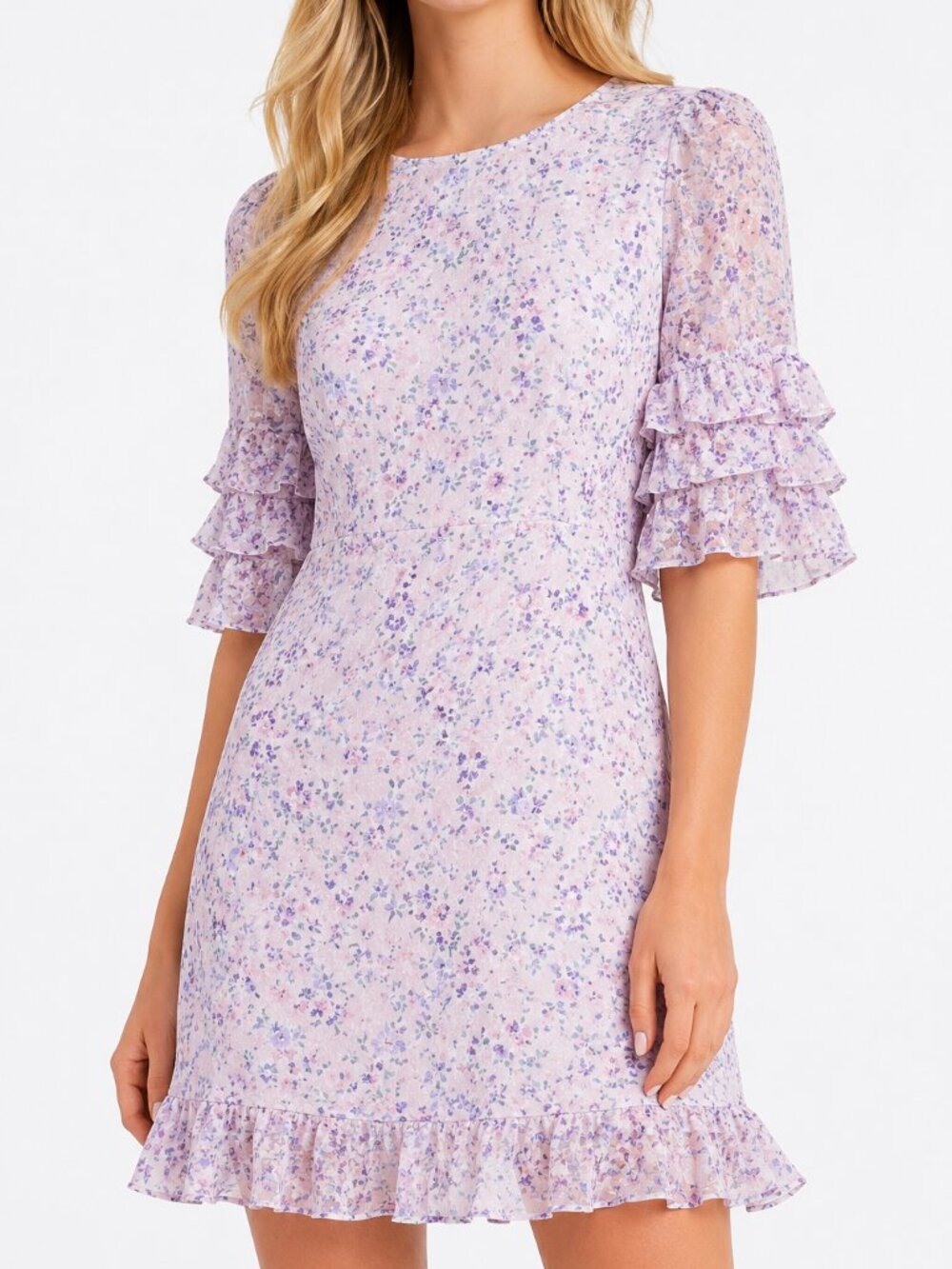 NWT CeCe Tiered Ruffle Sleeve Whispering Blossoms Dress 8